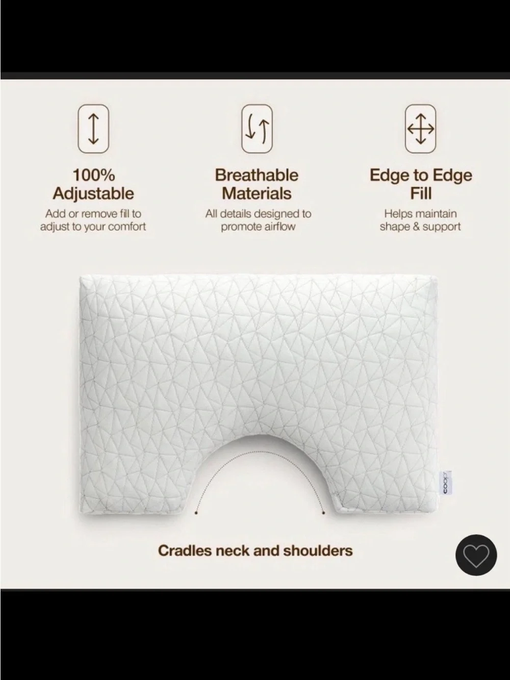 NWT Coop Original Adjustable Cut-Out Side Pillow - White
